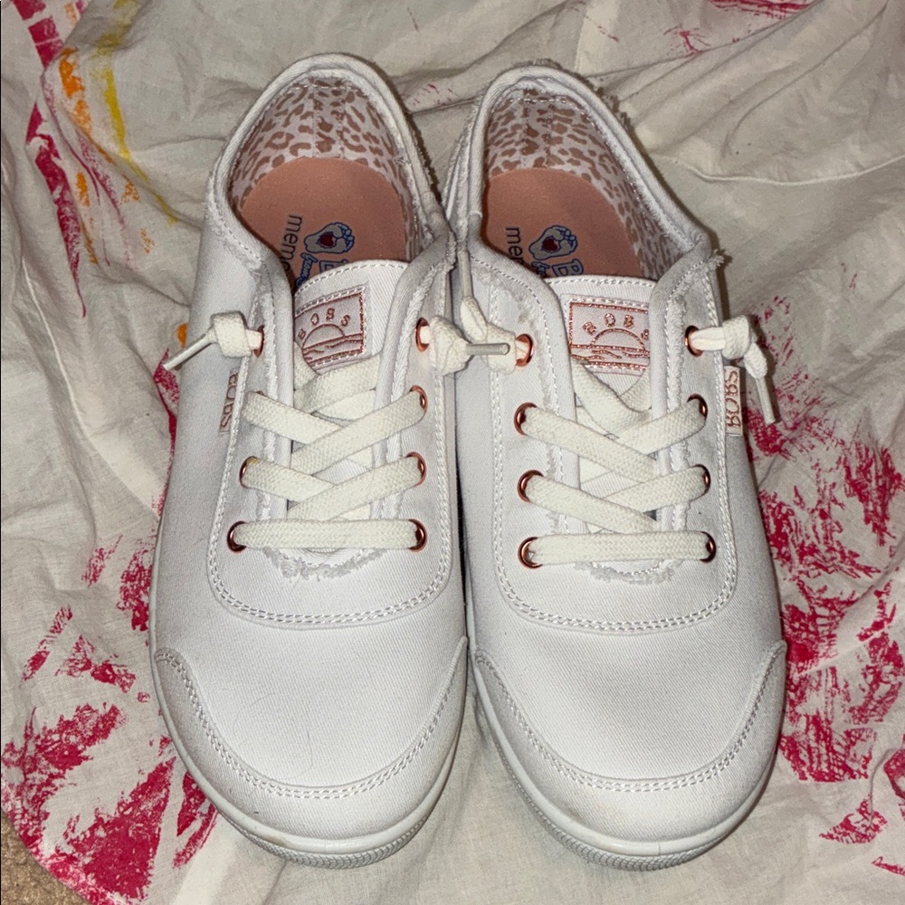 Bobs from Sketchers White Sneakers with Rose Gold Accents
